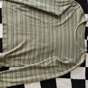 Croft & Barrow Olive and White Striped Crewneck